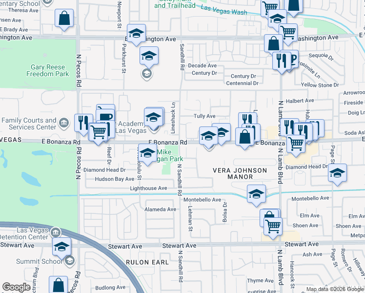 map of restaurants, bars, coffee shops, grocery stores, and more near 569 Old West Court in Las Vegas