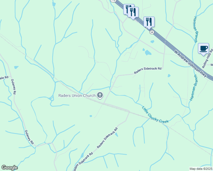 map of restaurants, bars, coffee shops, grocery stores, and more near 730 Raders Sidetrack Road in Greeneville