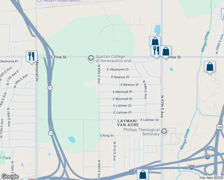 map of restaurants, bars, coffee shops, grocery stores, and more near 8953 East Marshall Street in Tulsa