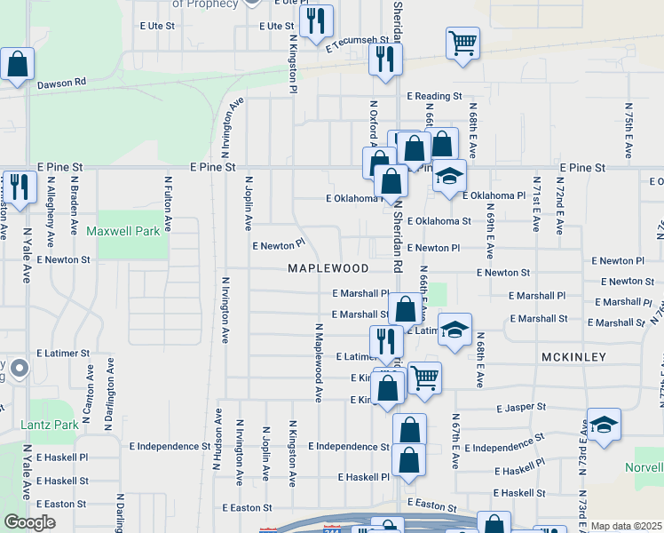map of restaurants, bars, coffee shops, grocery stores, and more near 6213 East Newton Street in Tulsa