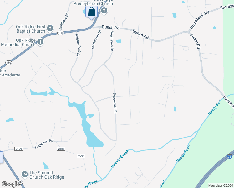 map of restaurants, bars, coffee shops, grocery stores, and more near 7798 Elizabeth Drive in Oak Ridge