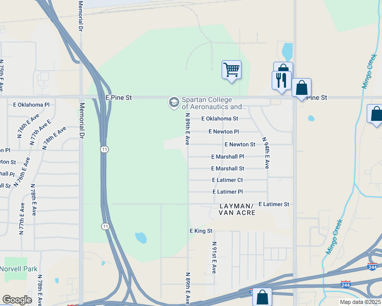 map of restaurants, bars, coffee shops, grocery stores, and more near 8919 East Newton Street in Tulsa