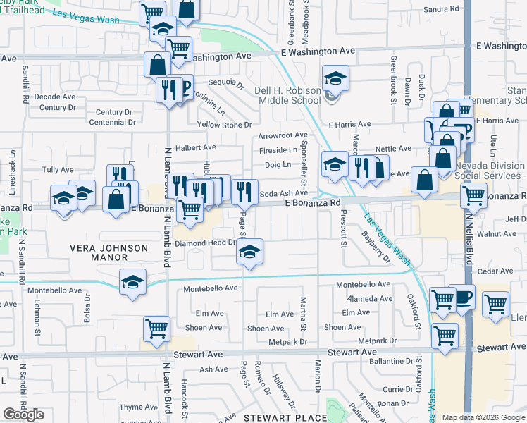 map of restaurants, bars, coffee shops, grocery stores, and more near 4545 Soda Ash Avenue in Las Vegas