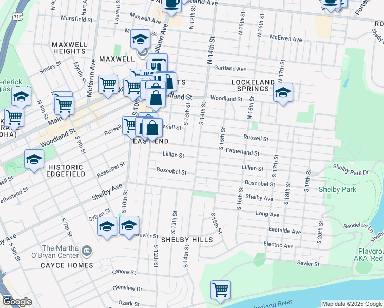 map of restaurants, bars, coffee shops, grocery stores, and more near 1311 Fatherland Street in Nashville
