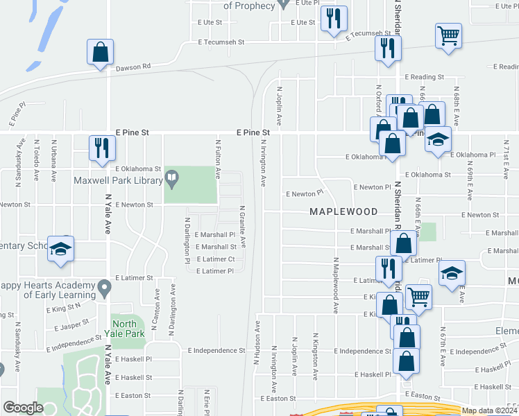 map of restaurants, bars, coffee shops, grocery stores, and more near 1302 North Irvington Avenue in Tulsa