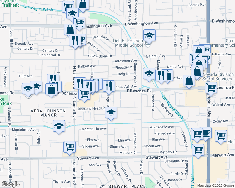 map of restaurants, bars, coffee shops, grocery stores, and more near 4545 Soda Ash Avenue in Las Vegas
