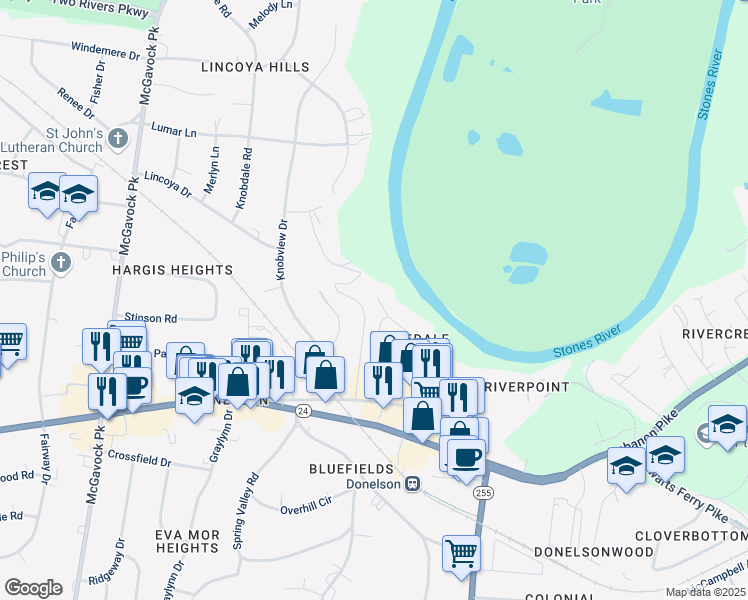 map of restaurants, bars, coffee shops, grocery stores, and more near 201 Cliffdale Road in Nashville