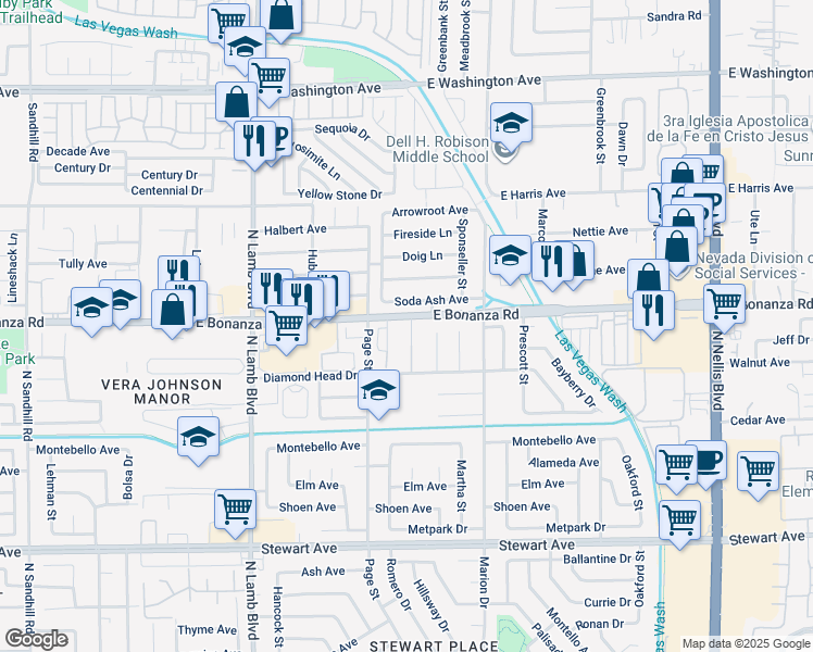 map of restaurants, bars, coffee shops, grocery stores, and more near 578 Roxella Lane in Las Vegas