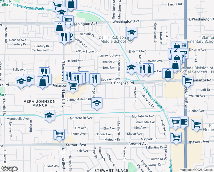 map of restaurants, bars, coffee shops, grocery stores, and more near 4545 Soda Ash Avenue in Las Vegas