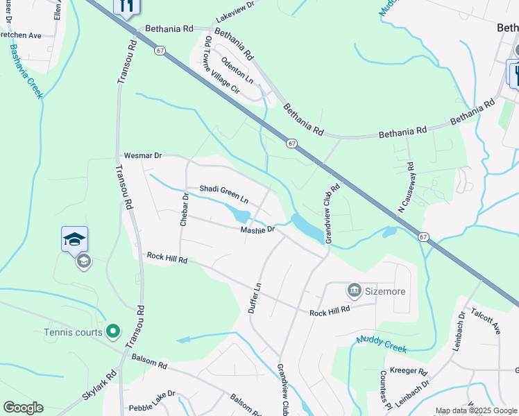 map of restaurants, bars, coffee shops, grocery stores, and more near Primrose Lane in Winston-Salem
