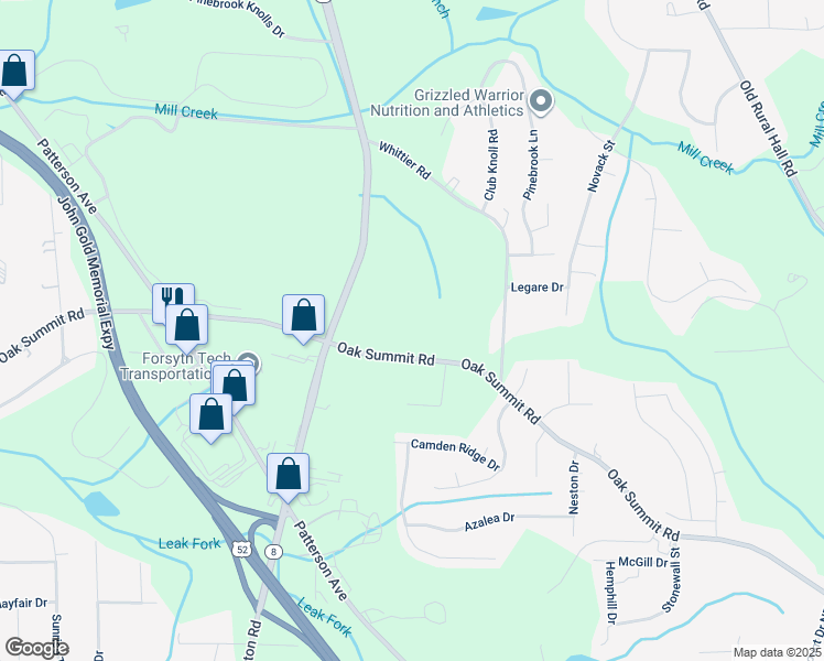 map of restaurants, bars, coffee shops, grocery stores, and more near 337 Oak Summit Road in Winston-Salem