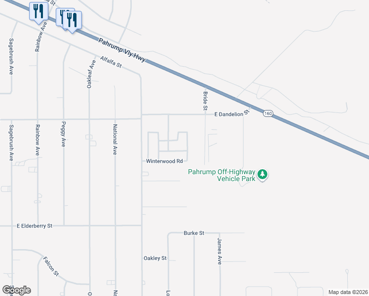 map of restaurants, bars, coffee shops, grocery stores, and more near 3121 Rosewood Street in Pahrump