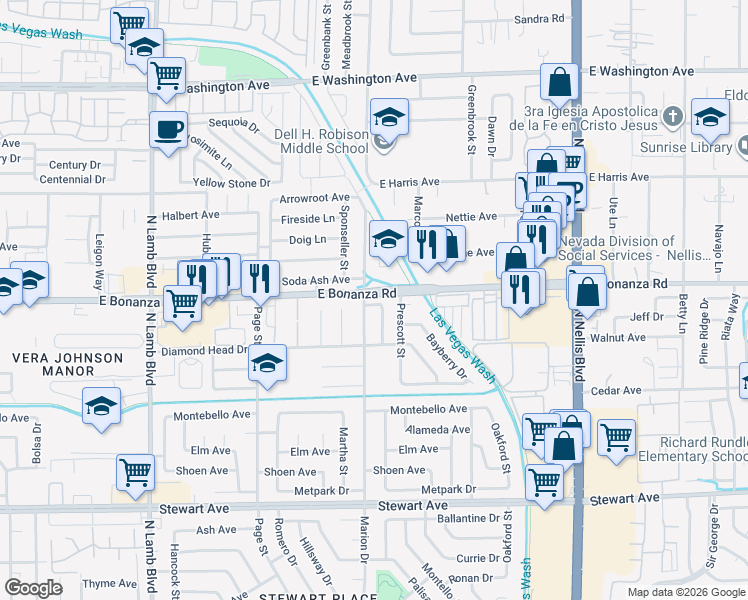 map of restaurants, bars, coffee shops, grocery stores, and more near in Las Vegas