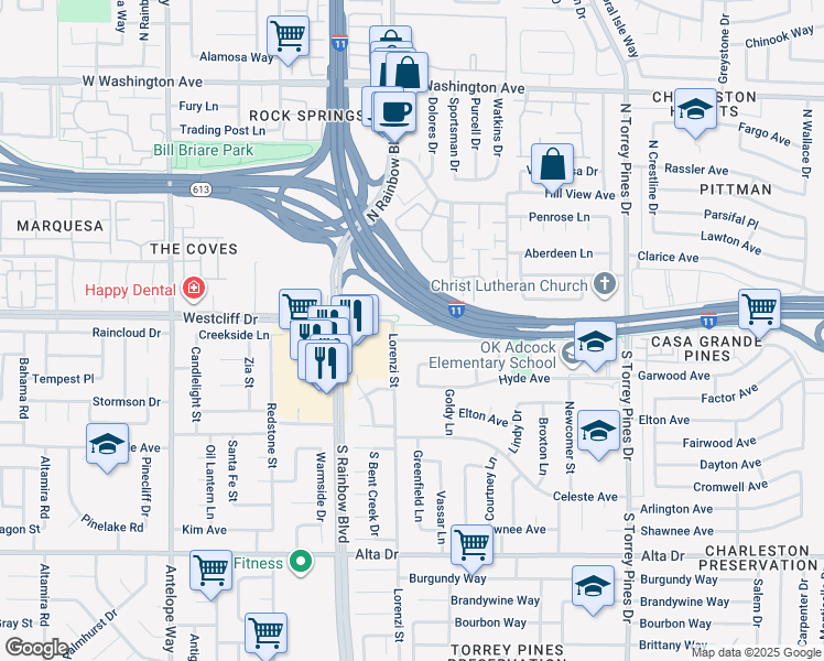 map of restaurants, bars, coffee shops, grocery stores, and more near 6644 Lowden Lane in Las Vegas