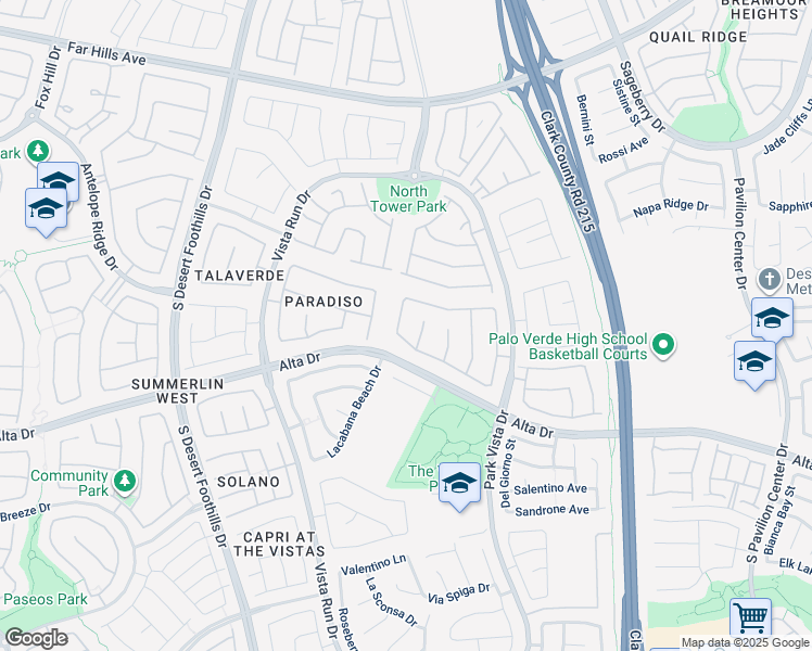 map of restaurants, bars, coffee shops, grocery stores, and more near 375 Las Lanzas Street in Las Vegas
