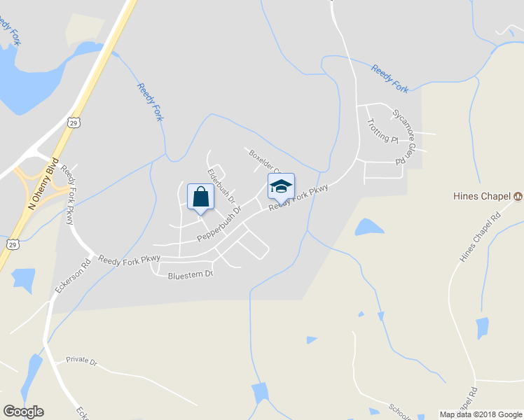 map of restaurants, bars, coffee shops, grocery stores, and more near 4299 Reedy Fork Parkway in Greensboro