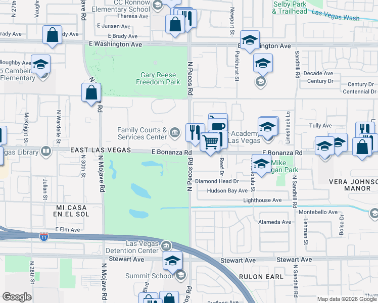 map of restaurants, bars, coffee shops, grocery stores, and more near in Las Vegas