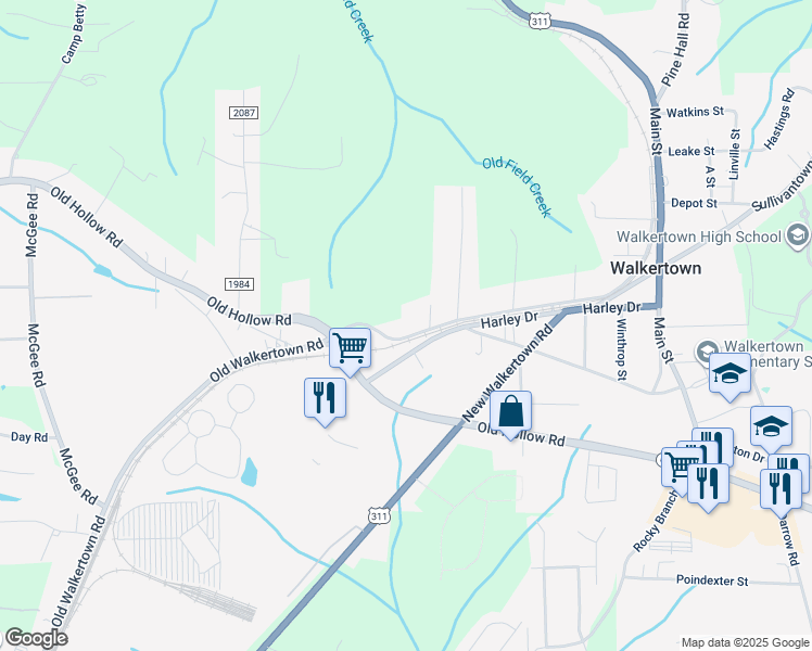 map of restaurants, bars, coffee shops, grocery stores, and more near 4875 Salem Road in Walkertown