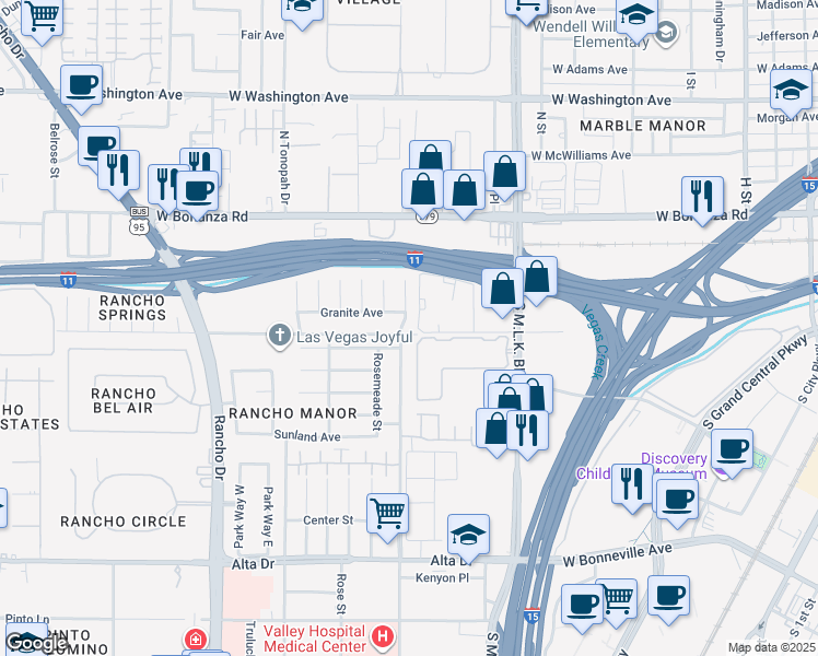 map of restaurants, bars, coffee shops, grocery stores, and more near 1801 Granite Avenue in Las Vegas