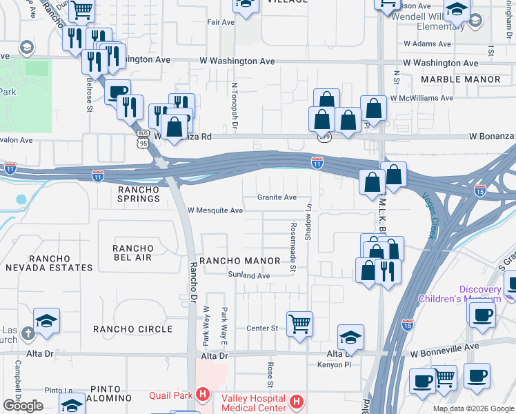 map of restaurants, bars, coffee shops, grocery stores, and more near 2005 Granite Avenue in Las Vegas