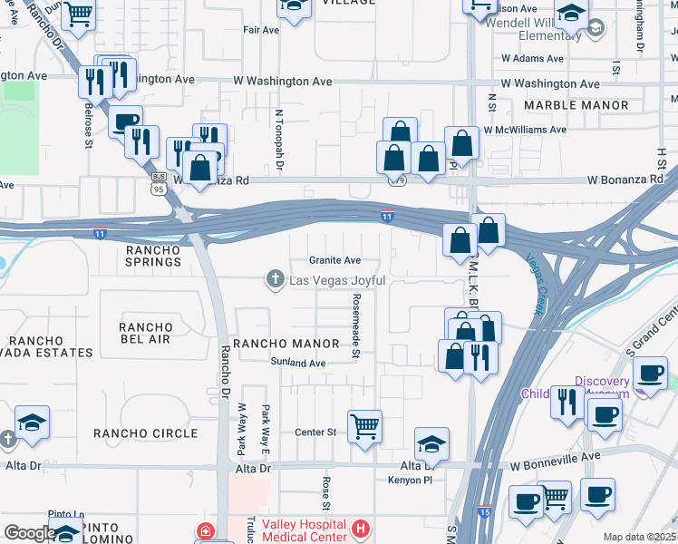 map of restaurants, bars, coffee shops, grocery stores, and more near 1904 West Mesquite Avenue in Las Vegas