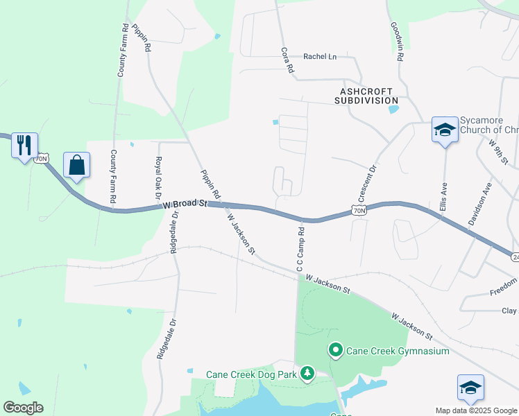 map of restaurants, bars, coffee shops, grocery stores, and more near 1491 West Broad Street in Cookeville