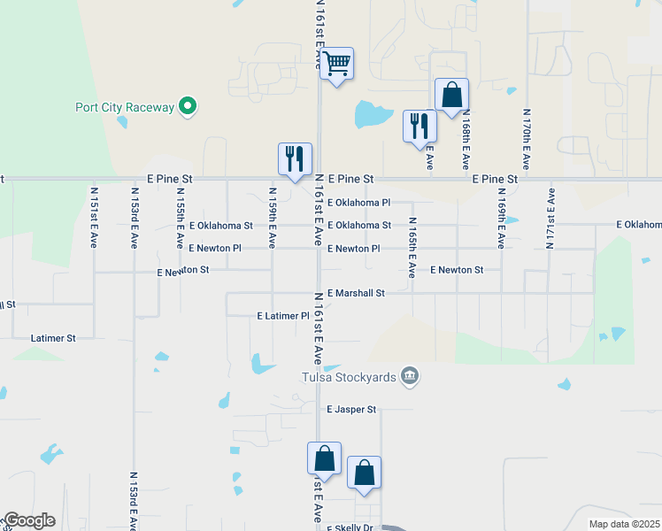 map of restaurants, bars, coffee shops, grocery stores, and more near 16123 East Newton Street in Tulsa