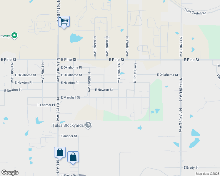 map of restaurants, bars, coffee shops, grocery stores, and more near 16851 East Newton Street in Tulsa