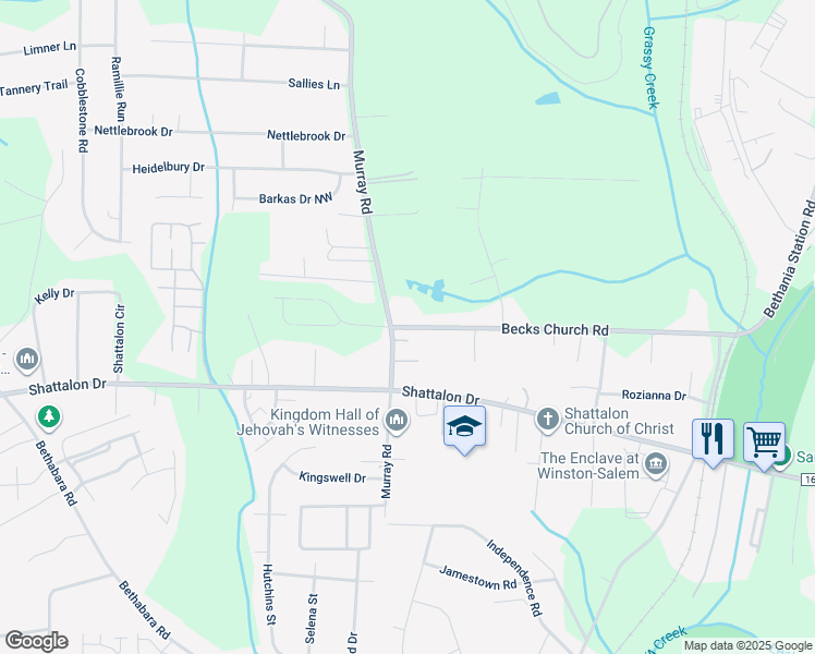 map of restaurants, bars, coffee shops, grocery stores, and more near 5407 Becks Church Road in Winston-Salem