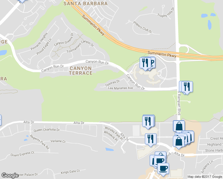 map of restaurants, bars, coffee shops, grocery stores, and more near 9204 Las Manaitas Avenue in Las Vegas