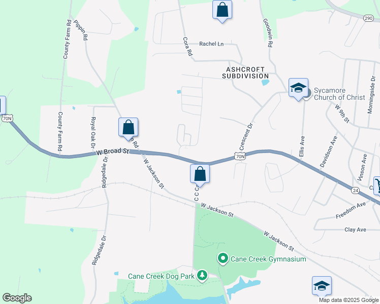map of restaurants, bars, coffee shops, grocery stores, and more near 1491 West Broad Street in Cookeville