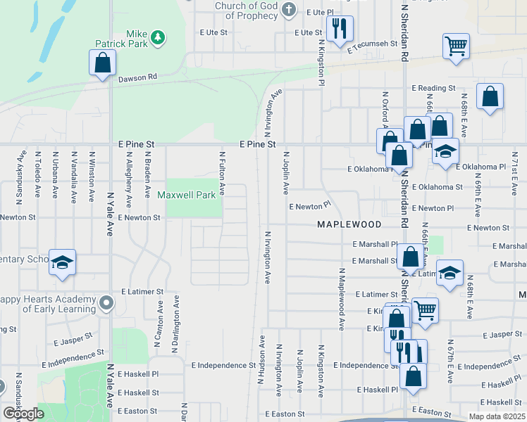 map of restaurants, bars, coffee shops, grocery stores, and more near 1308 North Irvington Avenue in Tulsa
