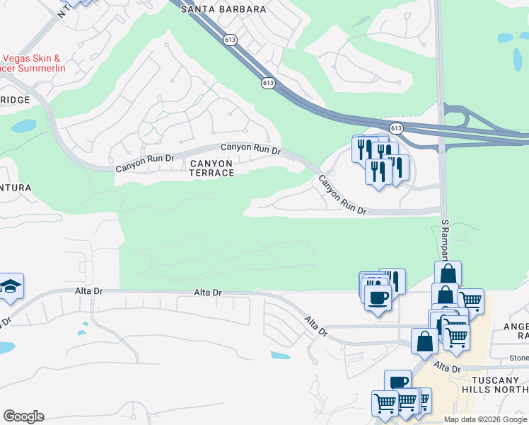 map of restaurants, bars, coffee shops, grocery stores, and more near 9219 Tesoras Drive in Las Vegas