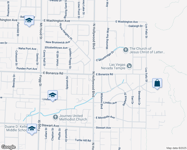 map of restaurants, bars, coffee shops, grocery stores, and more near E Bonanza Rd & N Hollywood Blvd in Sunrise Manor