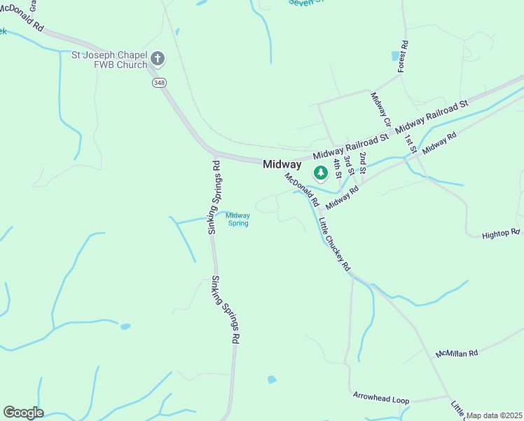 map of restaurants, bars, coffee shops, grocery stores, and more near 200 Community Center Drive in Midway