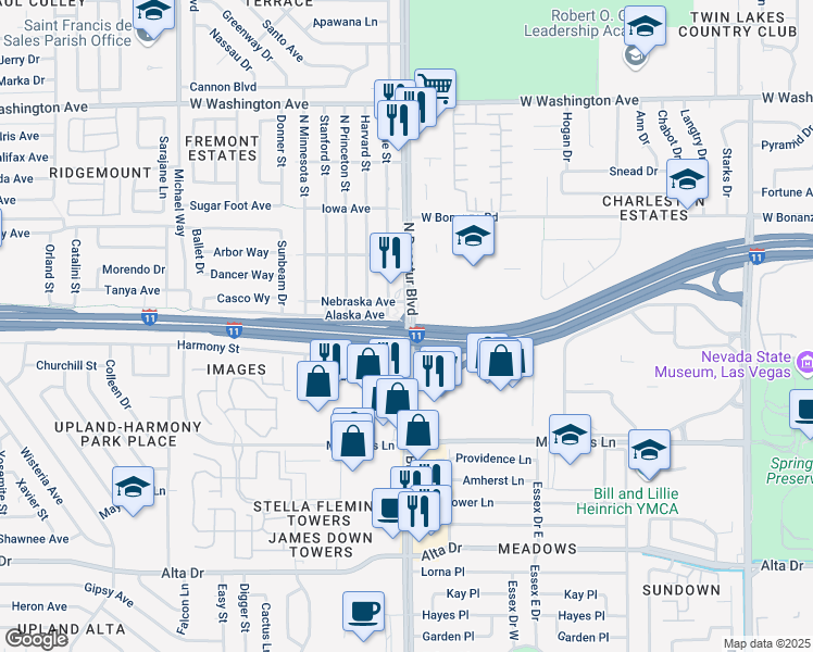 map of restaurants, bars, coffee shops, grocery stores, and more near 2 South Decatur Boulevard in Las Vegas