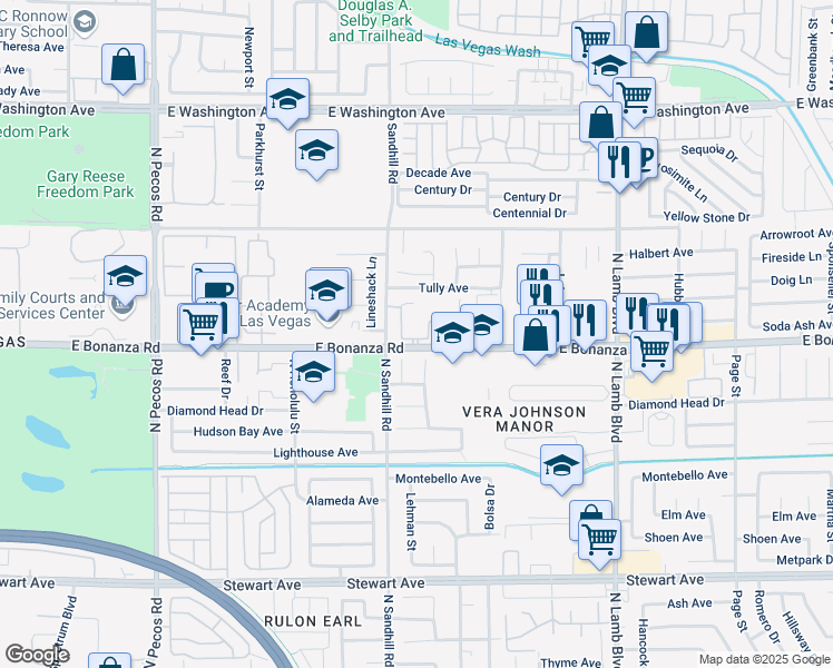 map of restaurants, bars, coffee shops, grocery stores, and more near in Las Vegas