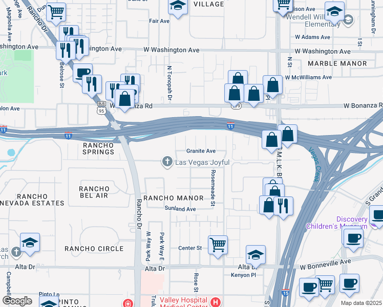 map of restaurants, bars, coffee shops, grocery stores, and more near 1921 Granite Avenue in Las Vegas