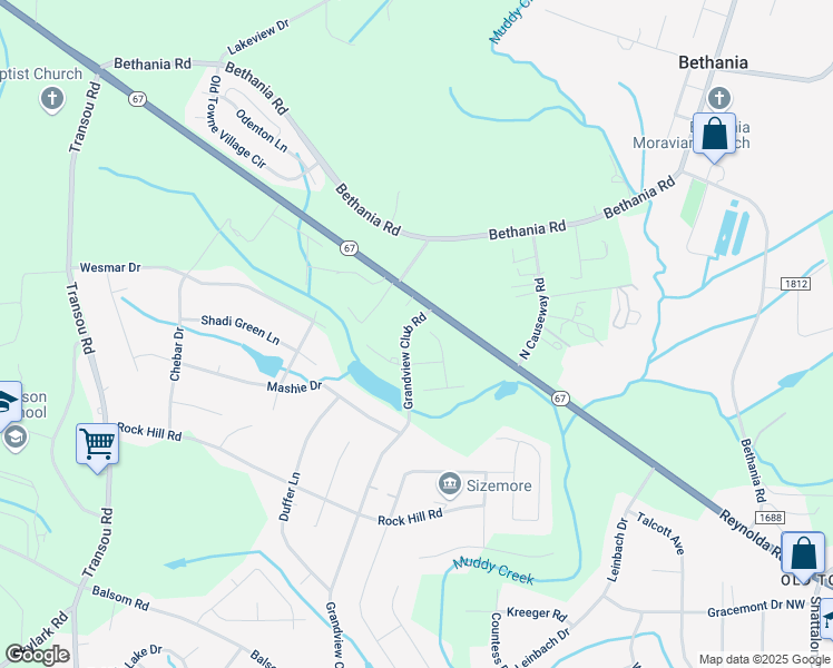 map of restaurants, bars, coffee shops, grocery stores, and more near 3896 Turnberry Park Drive in Pfafftown