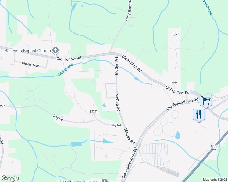 map of restaurants, bars, coffee shops, grocery stores, and more near 5012 McGee Rd in Walkertown