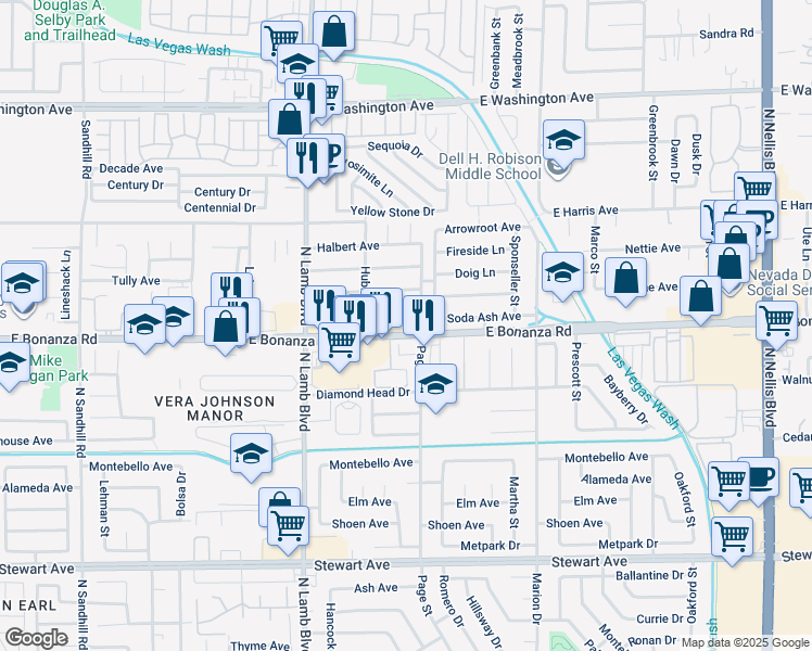 map of restaurants, bars, coffee shops, grocery stores, and more near 4545 Ross Avenue in Las Vegas
