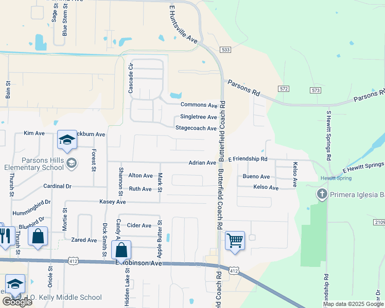 map of restaurants, bars, coffee shops, grocery stores, and more near 3091 Jerri Lane in Springdale