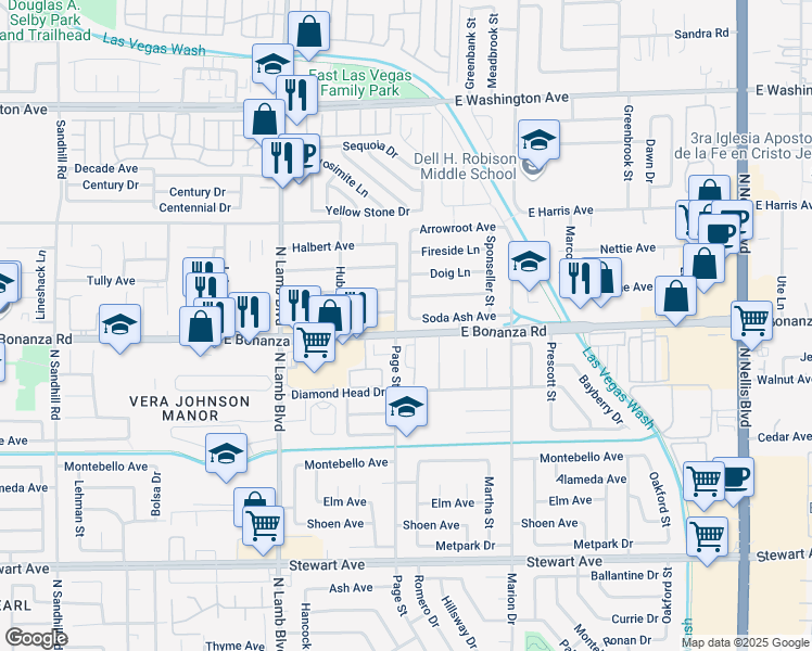 map of restaurants, bars, coffee shops, grocery stores, and more near 4501 Soda Ash Avenue in Las Vegas