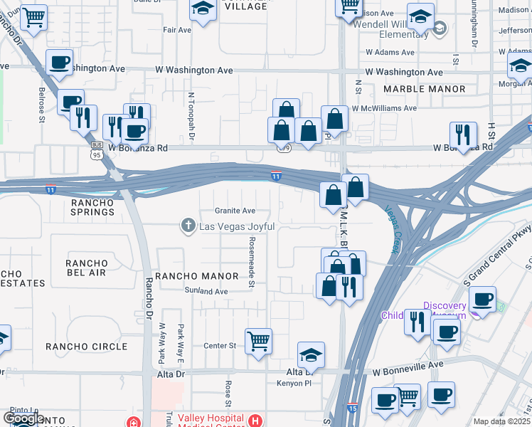 map of restaurants, bars, coffee shops, grocery stores, and more near 1801 Granite Avenue in Las Vegas