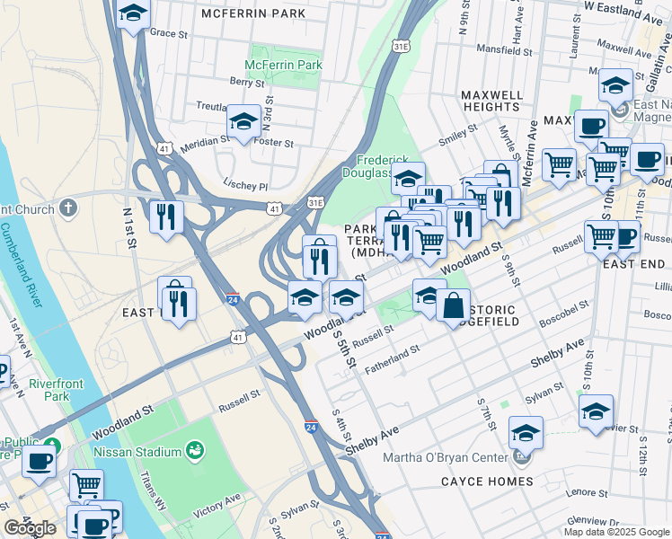 map of restaurants, bars, coffee shops, grocery stores, and more near 2220 Strickland Drive in Nashville
