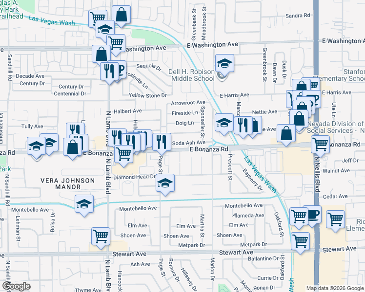 map of restaurants, bars, coffee shops, grocery stores, and more near 4545 Soda Ash Avenue in Las Vegas