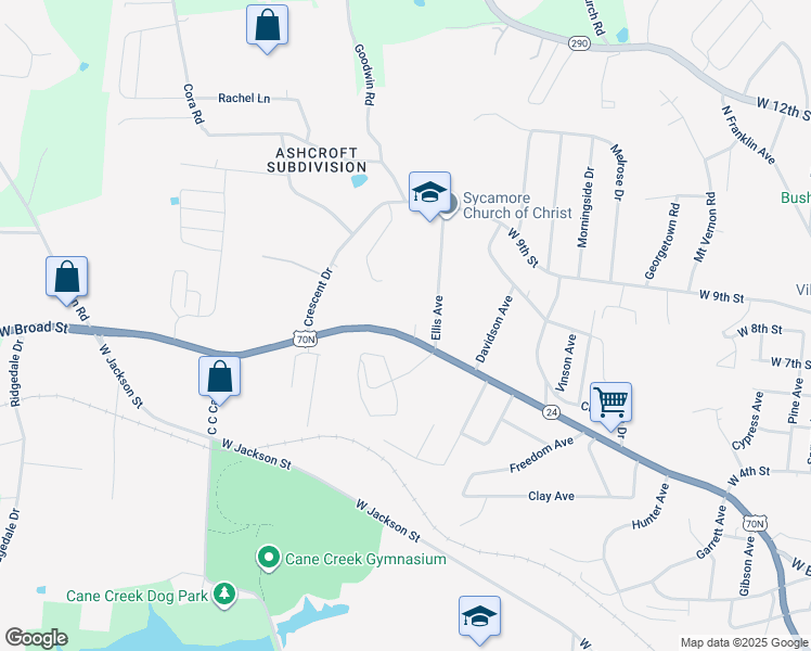 map of restaurants, bars, coffee shops, grocery stores, and more near 1139 West Broad Street in Cookeville