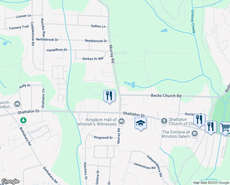 map of restaurants, bars, coffee shops, grocery stores, and more near 4826 Murray Road in Winston-Salem