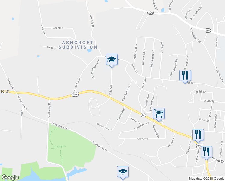map of restaurants, bars, coffee shops, grocery stores, and more near 389 Ellis Avenue in Cookeville