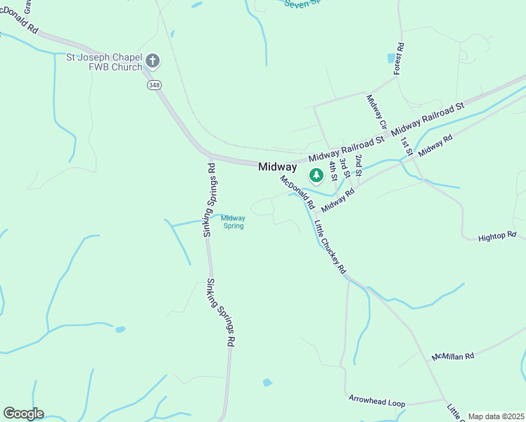 map of restaurants, bars, coffee shops, grocery stores, and more near 200 Community Center Drive in Midway